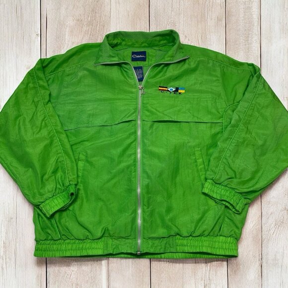 VTG Catalina C-Tek Nautical Lime Green Jacket w/Fish Zipper Pull Y2K Sz S Preppy - Picture 1 of 11